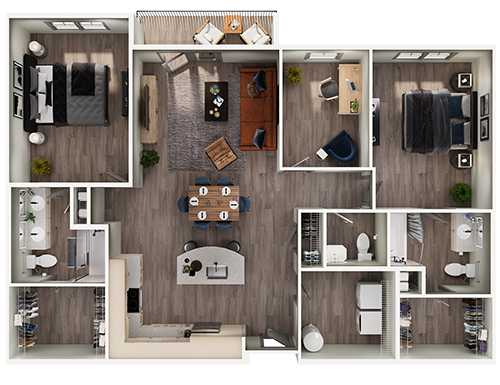 Floor plan for 2 beds, 2.5 baths, 1412 sqft